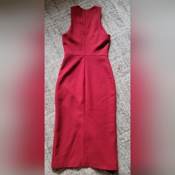 cinq a sept Piper Dress In Pomegranate Red Ruffle Front Slit Asymmetrical Midi 4 - Picture 6 of 11